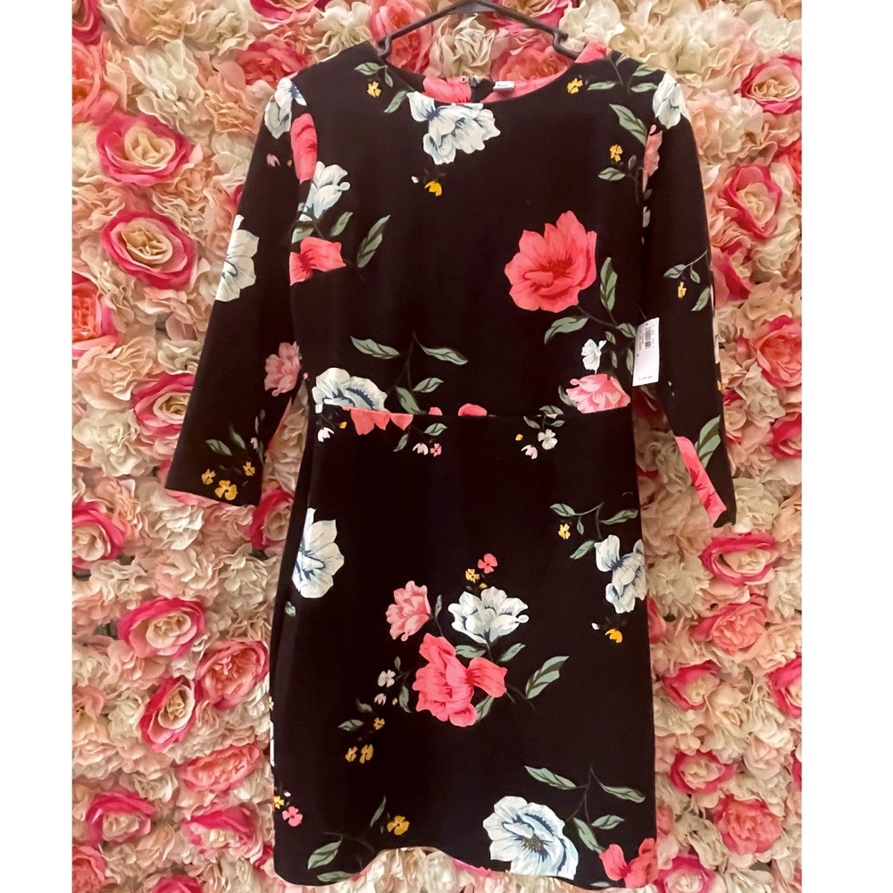 NWT- Old Navy Casual Dress, Black Floral Or Burgundy/Red